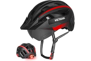 VICTGOAL Bike Helmet for Men Women with Led Light Detachable Magnetic Goggles Removable Sun Visor Mountain & Road Bicycle Helmets Adjustable Size Adult Cycling Helmets