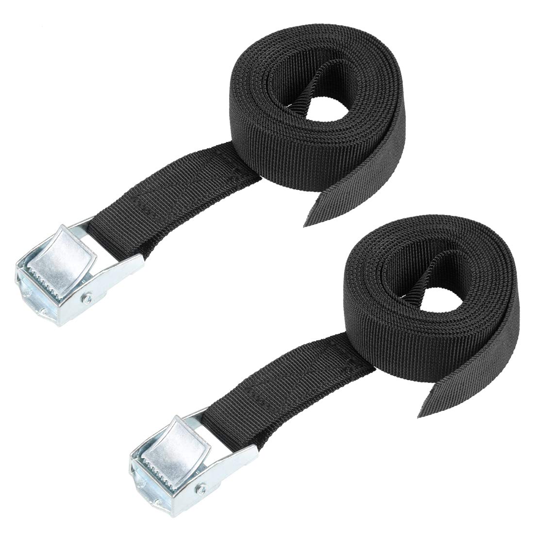 sourcing map Tie Down Strap Cam Buckle Lashing Strap 1" x 6.6Ft 176lb 80Kg Load Polypropylene for Moving Securing Cargo, Black, Pack of 2