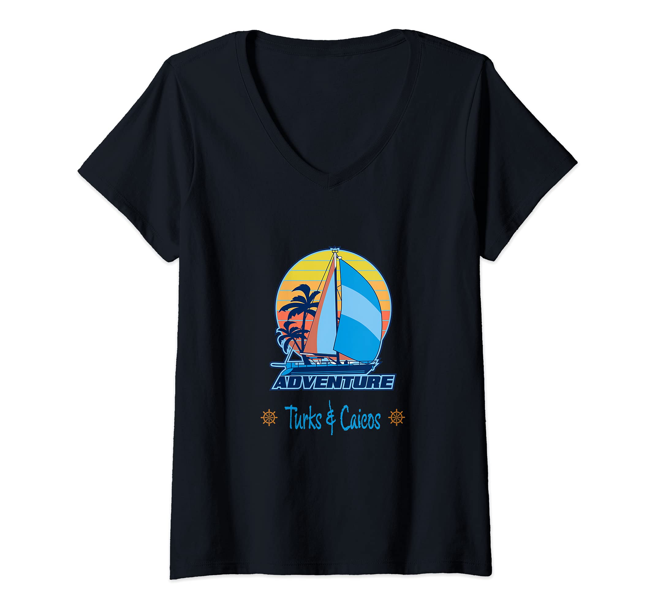 Womens SAILING THE ATLANTIC OCEAN FROM THE TURKS & CAICOS ISLANDS V-Neck T-Shirt