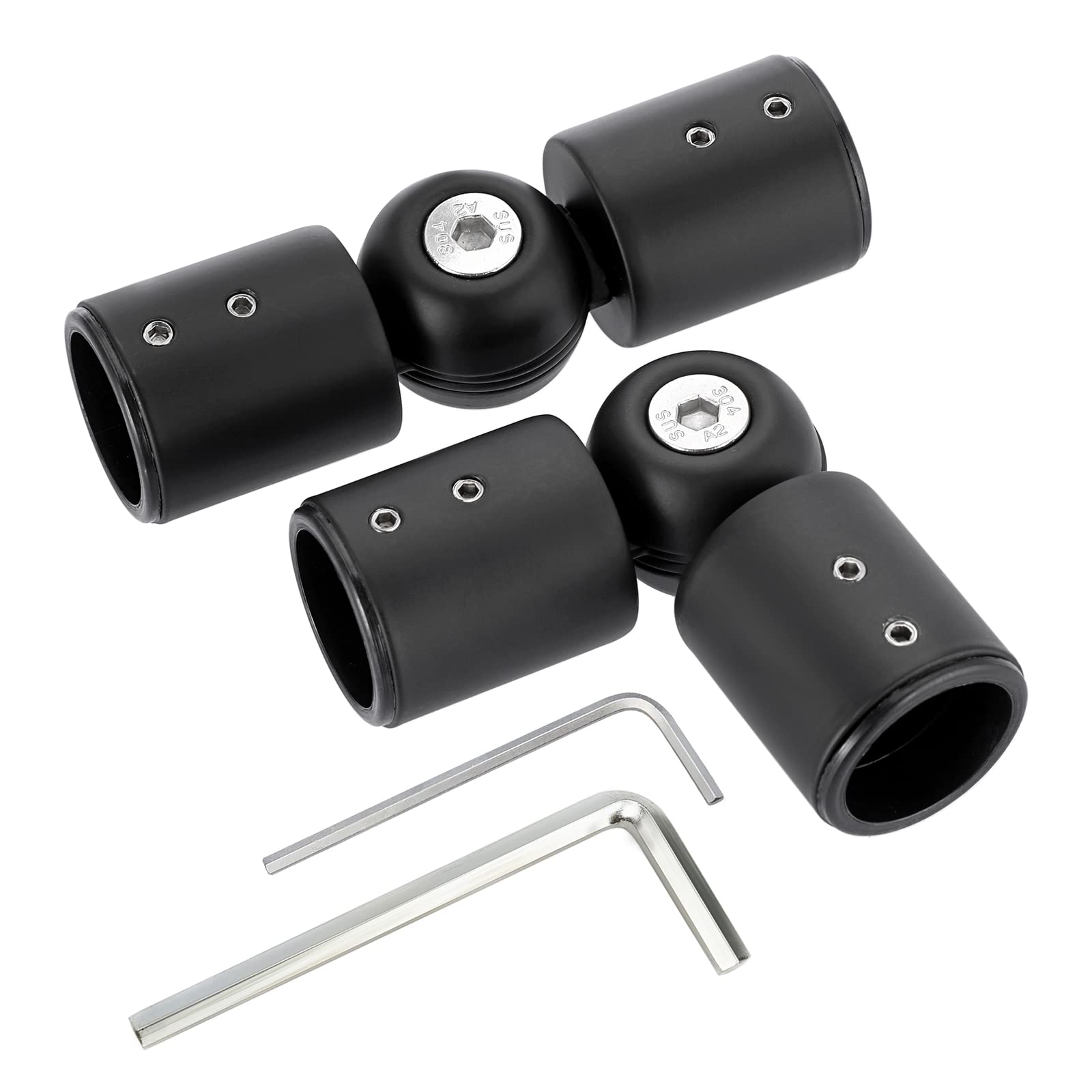 BTSKY 2Pcs Stainless Steel Heavy Duty Elbow Connector for Bay Window Curtain Rod - Adjustable 90 Degrees to 180 Degrees Curtain Rod Corner Connector for 25mm Curtain Rods, Black