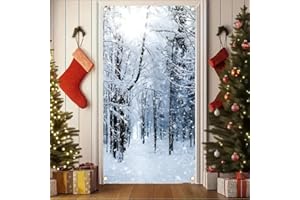 Christmas Front Door Cover Xmas Tree Door Cover Banner Hanging Backdrop Decorations for Home Indoor Outdoor Winter Holiday Pa