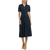 Sharagano Womens Monaco Stretch Ity Dress with Pleated Skirt and Collared Neck