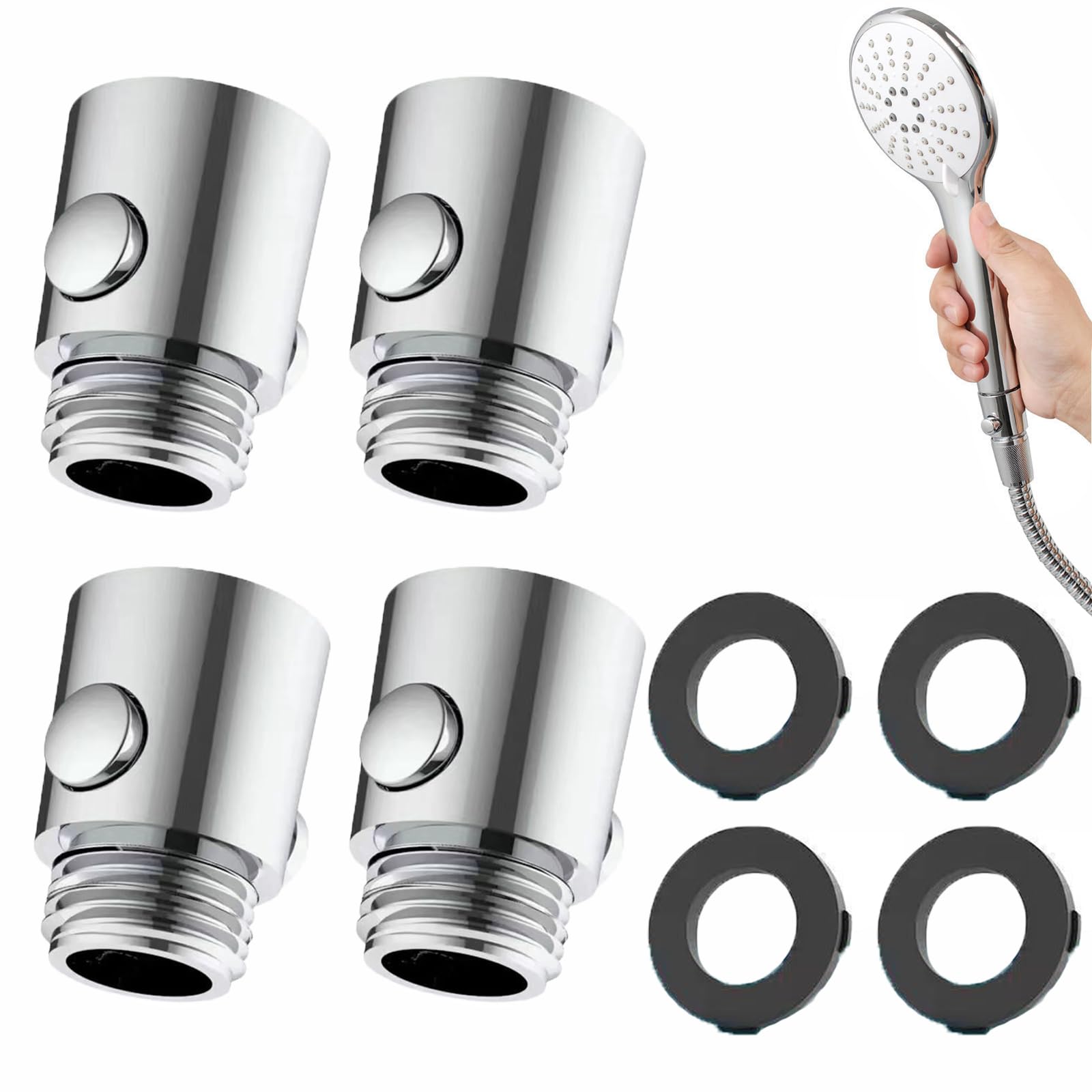 LSRVNM 4 Packs Shower Head Shut Off Valves, G1/2 Universal Button Type Water Regulator and Flow Control Valve for Shower Arm and Hose or Bidet Sprayer