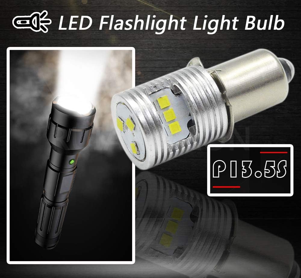 Ruiandsion Upgrade LED Flashlight Bulb P13.5S Base Bulbs 6-24V High Power CSP 9SMD Chipset Replacement for Headlamp Flashlight Torch LED Conversion Kit Bulb,Non-polarity (Pack of 1) - Image 3
