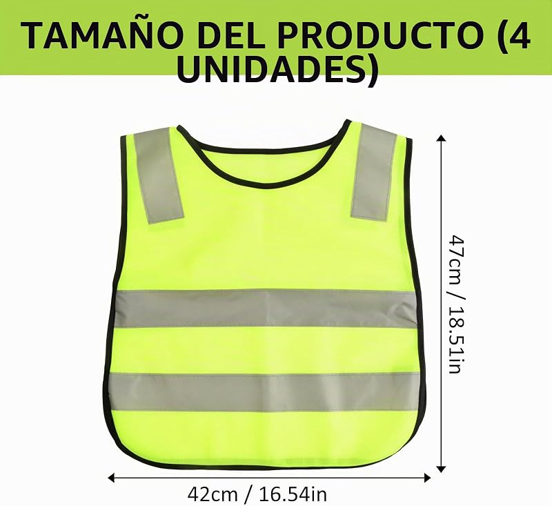 Conjunto de Colete de Segurança Refletor, Colete de Alta Visibilidade, Colete de Alta Visibilidade, Colete de Segurança Amarelo fluorescente para Corrida ao Ar Livre (4 Peças, Crianças)
