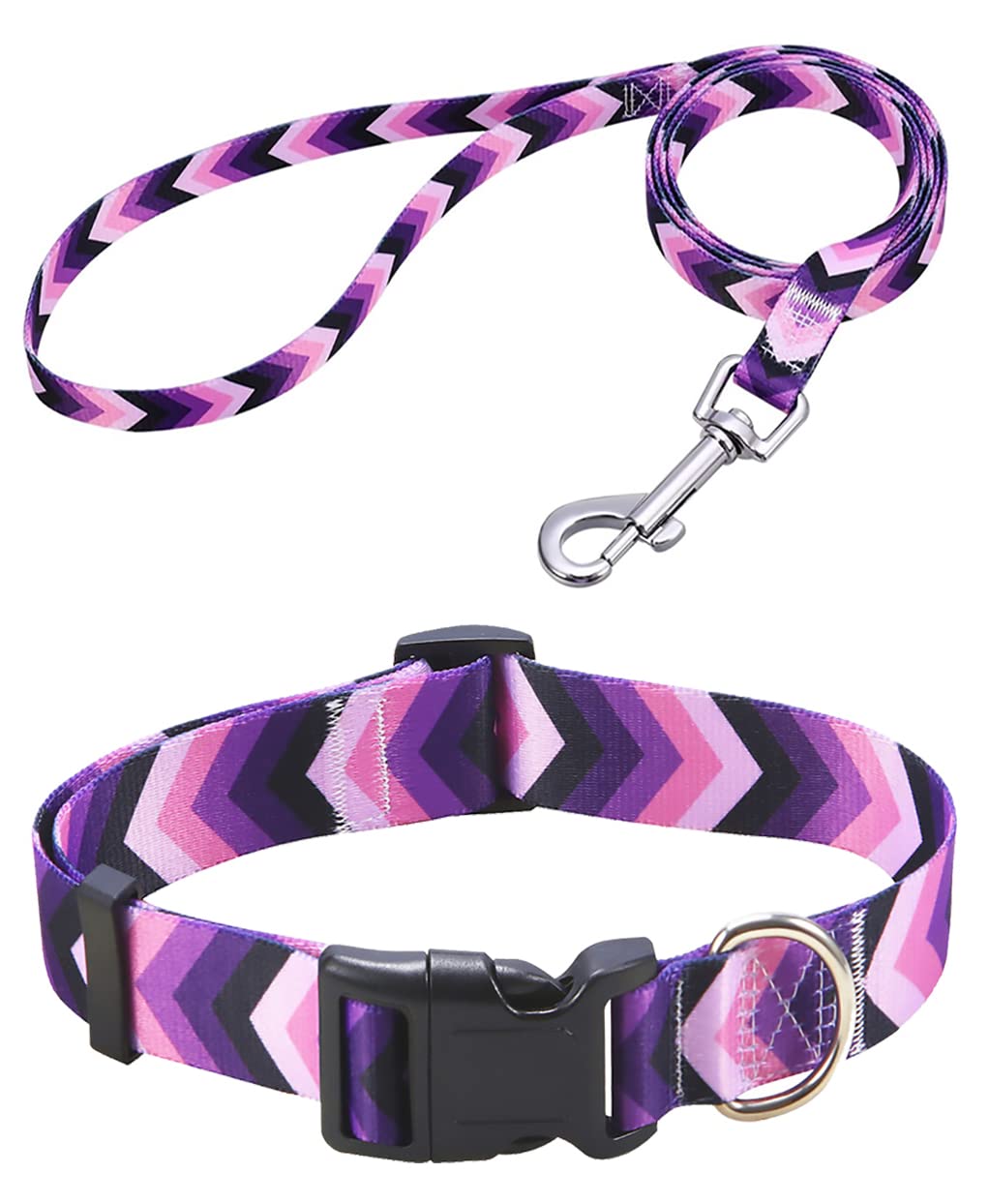 Mihqy Dog Collar and Lead Set with Bohemia Floral Tribal Geometric Patterns - Soft Ethnic Style Collar Adjustable for Small Medium Large Dogs(Purple Arrow Set,XS) — image 1