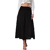 AGECODE Women's Summer Side Tie Boho Maxi Skirt Shirred High Waisted Ruched Flowy Beach Long Skirts