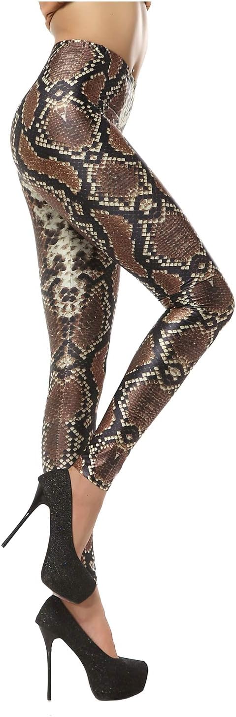 Dimplee Women Snakeskin Leggings Sexy Stretchy Shaping Slim Animal Print Tights Pants