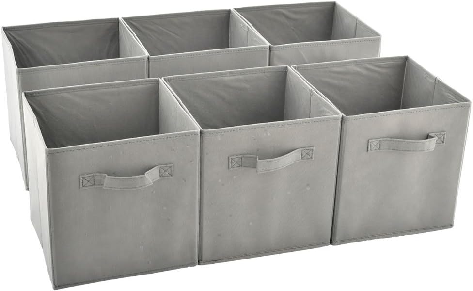 POPILION 6-Packs Foldable Cloth Fabric Cube Storage Bins,Grey Storage Cubes Shelf Baskets Closet Organizer for Bedroom Living Room