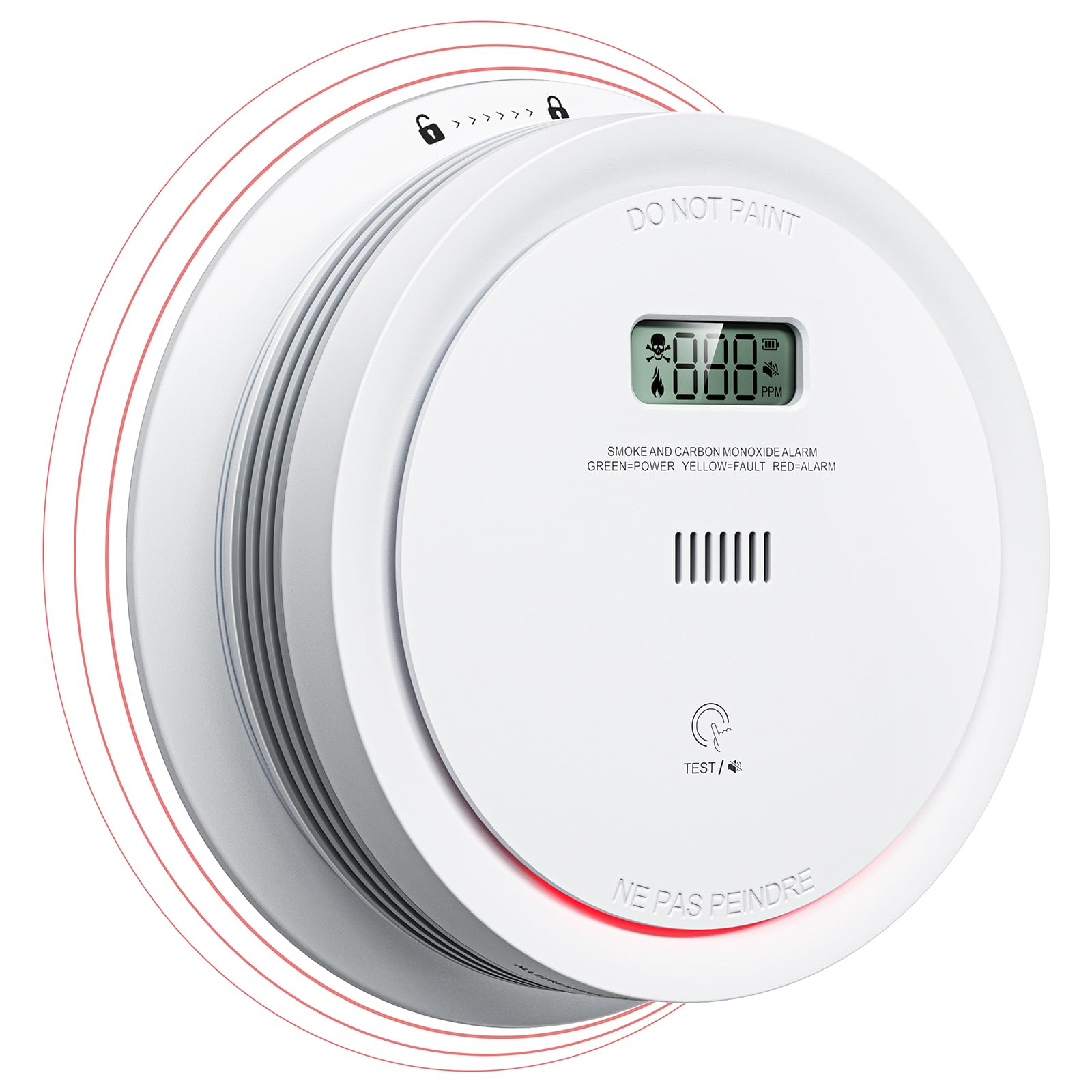 Photo 1 of Interlinked Smoke Detector Carbon Monoxide Detector Combo, Wireless Interconnected Smoke and Carbon Monoxide Detector with LCD Display & Test/Silence Button,Replaceable Battery