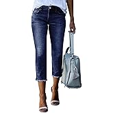 Sidefeel Women's Capri Jeans High Waisted 2026 Summer Fashion Straight Leg Raw Hem Denim Capri Pants