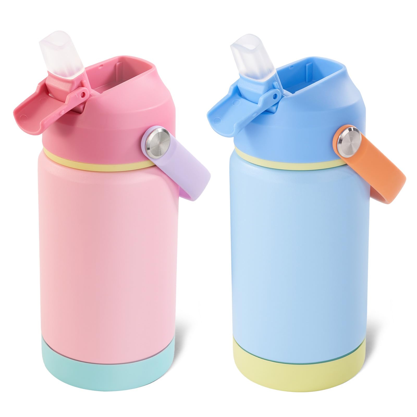 Photo 1 of Kerilyn 12oz Kids Water Bottle 2 Pack, Stainless Steel Insulated Water Bottle Bulk, Toddler Cups with Straws Leak-Proof, Kids Water Bottles for School Boys Girls, BPA Free, Sky+Charm Pink 2 Piece Set