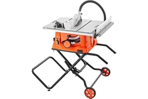 Uargd 10-Inch Table Saw with Stand, 15-Amp Motor, 25-Inch Rip Capacity, 5000RPM Cutting Speed, 40T Blade, Portable Jobsite Sa