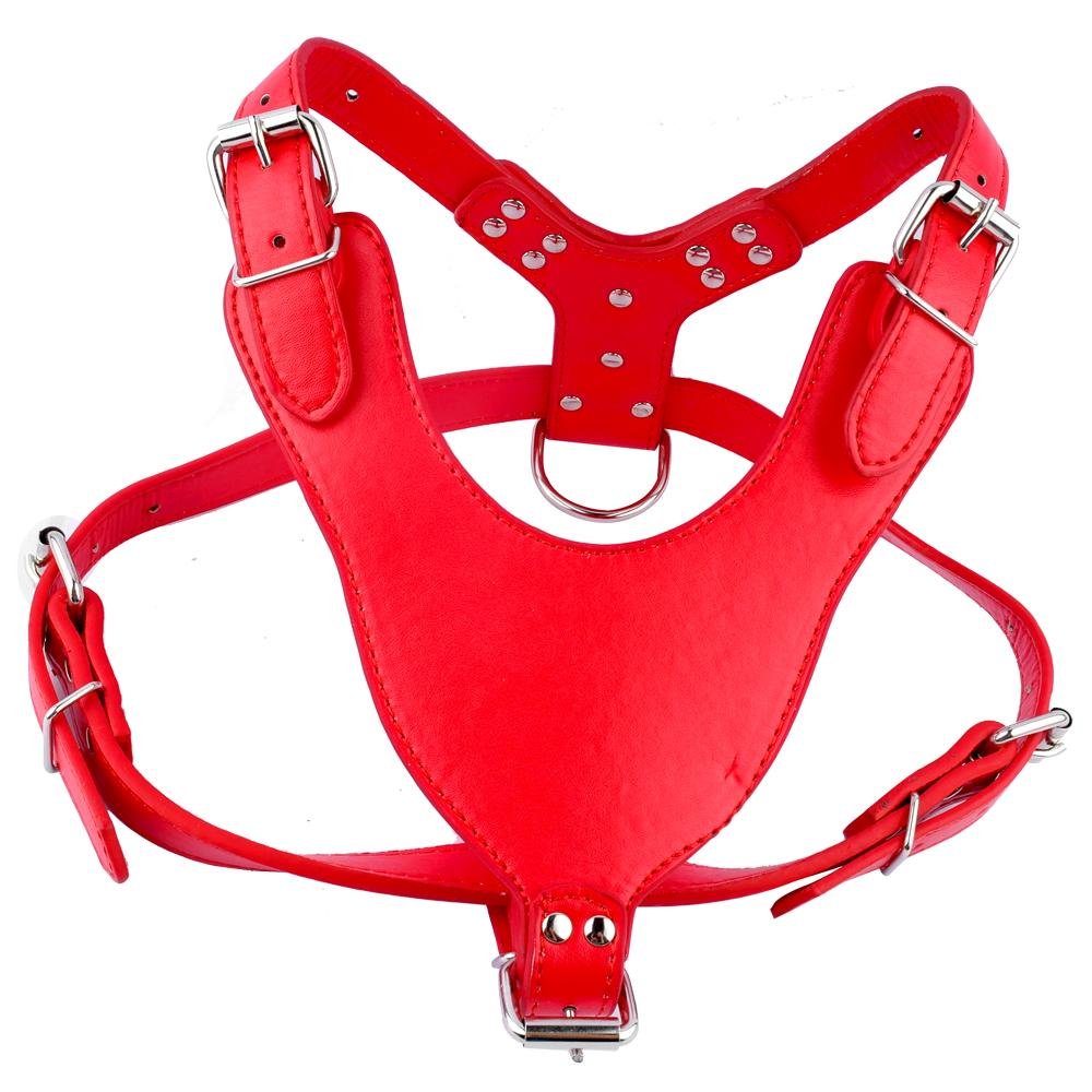 haoyueer New Soft Leather Dog Harness Large Pitbull Mastiff Boxer Bully Chest for 26~34" Adjustable (Red)