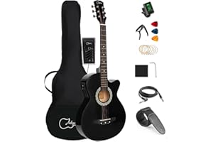 38 inch Electroacústica Guitarra Guitarra acustica con Afinadores,Correas,Cuerdas para Instrumentos,Plumillas,Cable amplificador guitarra,soul,Fundas para Guitarras 3/4(Black)