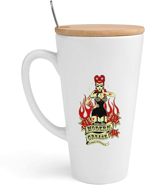 Amazon Co Jp マグカップ 円錐形 陶器 Rockabilly ロカビリー コーヒーカップ 蓋付き ステンレススチール製スプーン付き おしゃれ ミルクコップ セラミックマグ カップルカップ プレゼント かわいい 紅茶 ジュース ビール 牛乳 ホーム キッチン
