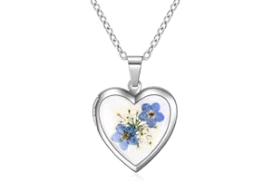 Rnivida Flowers Heart Locket Necklace for Women, Hold Photo Pictures Locket, 18 Inches