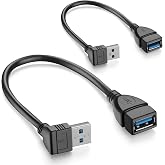 WILLIZTER Short USB 3.0 Extension Cable, 2 Pack, 6 Inch SuperSpeed USB 3.0 | Angle Male to Female, Convertor Adapter Extender Cord, Up Angle and Down Angle one each