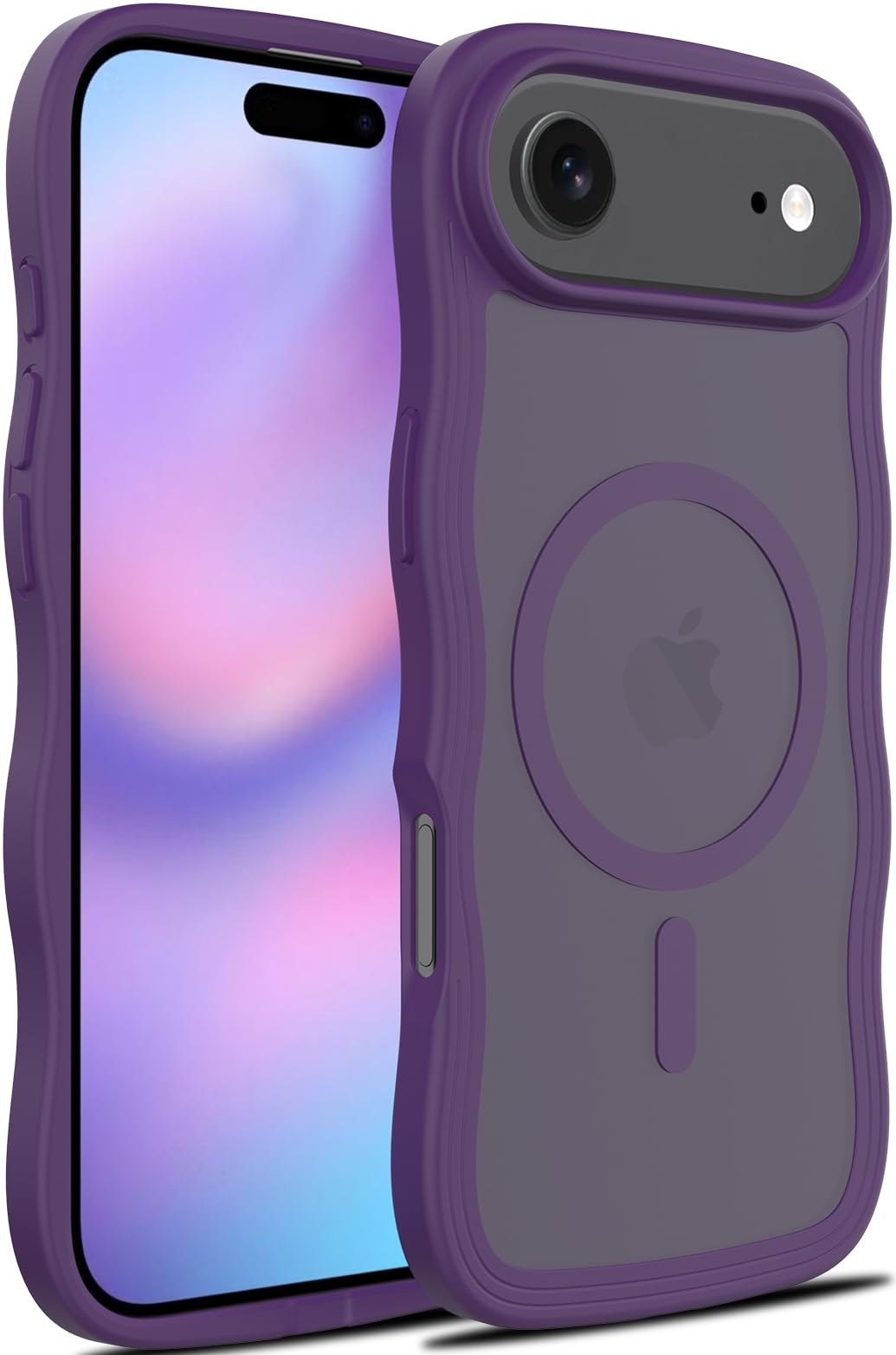 iYavvort Magnetic for iPhone Air Case, (Compatible with Magsafe) Curly Wavy Frame Hard Translucent Matte Clear Back Cover for Women Men TPU Bumper Shockproof Phone Case (Purple)