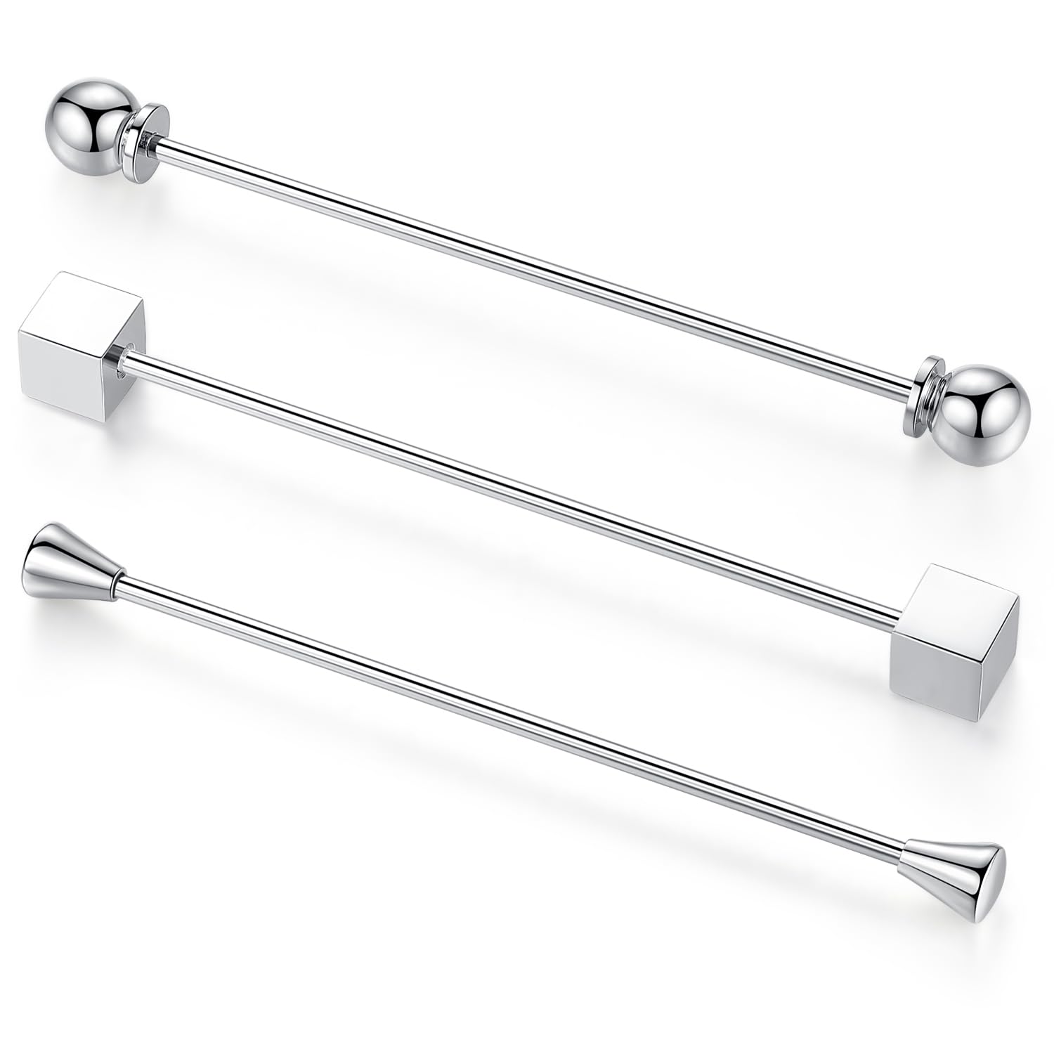 HONEY BEAR Tie Collar Bar Pins 3pcs Set Brooches for Shirts Business Wedding Gift,Silver,65mm (Mix One with box)