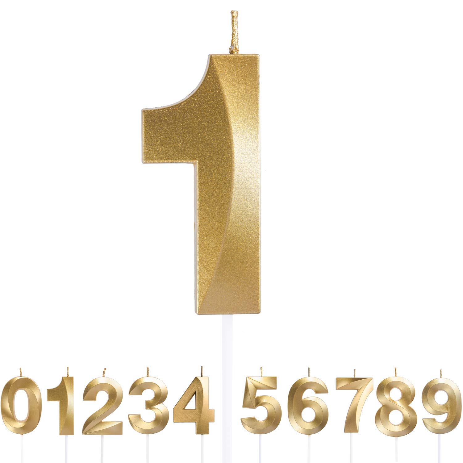 URAQT Birthday Candle for Cake, 5D Shape Birthday Number Candles, 5.3 inches Gold Glitter Birthday Candles Cake Topper Decoration for Birthday Anniversary Wedding Party Graduation Party(1)