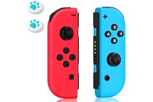hamgader Switch Replacement Controller for Switch/OLED/Lite, Switch Controllers Support/Dual Vibration/Screenshot/Wake-up/Motion Control,Switch Controller with Two Cute Joystick Hats,Red Blue