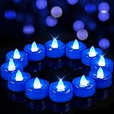 merrynights Flameless Candles, 12 Pack Tea Lights Candle Battery Operated, LED Tealight Votives, Realistic Tea Lights for Halloween Christmas Party Decor -D 1.5” x H 1.25” -Blue Light