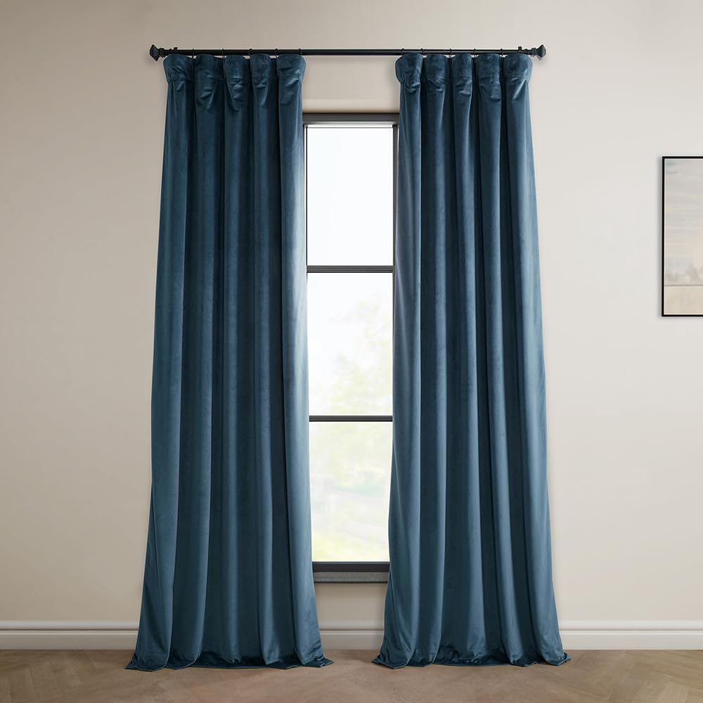 HPD Half Price Drapes Heritage Plush Velvet Curtains 120 Inches Long Room Darkening Curtains for Bedroom & Living Room 50W x 120L, (1 Panel), Avalon Blue Image HPD Half Price Drapes Heritage Plush Velvet Curtains 120 Inches Long Room Darkening Curtains for Bedroom & Living Room 50W x 120L, (1 Panel), Avalon Blue Image