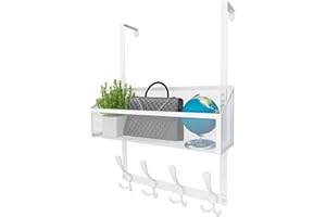 Kaiferty Over The Door Hooks Organizer, Door Hanger Towel Rack Mesh Basket with 12 Hooks,Over The Door Storage Coat Hooks Behind Door Organizer for Bathroom,Bedroom,Kitchen,Office(White)