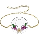 EcoJewere Daffodils and Cornflower Pressed Wildflower Bracelet, Personalized Handmade Bracelet, Real Wildflowers Bracelet, Gold Pressed Flower Bracelet for Women