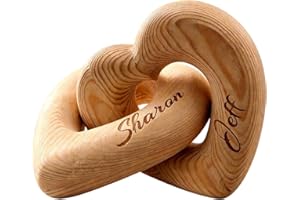 Personalized Romantic Interlocking Wood Hearts - Custom Couple Names Valentine's Anniversary Wedding Gift - Handcrafted Home 