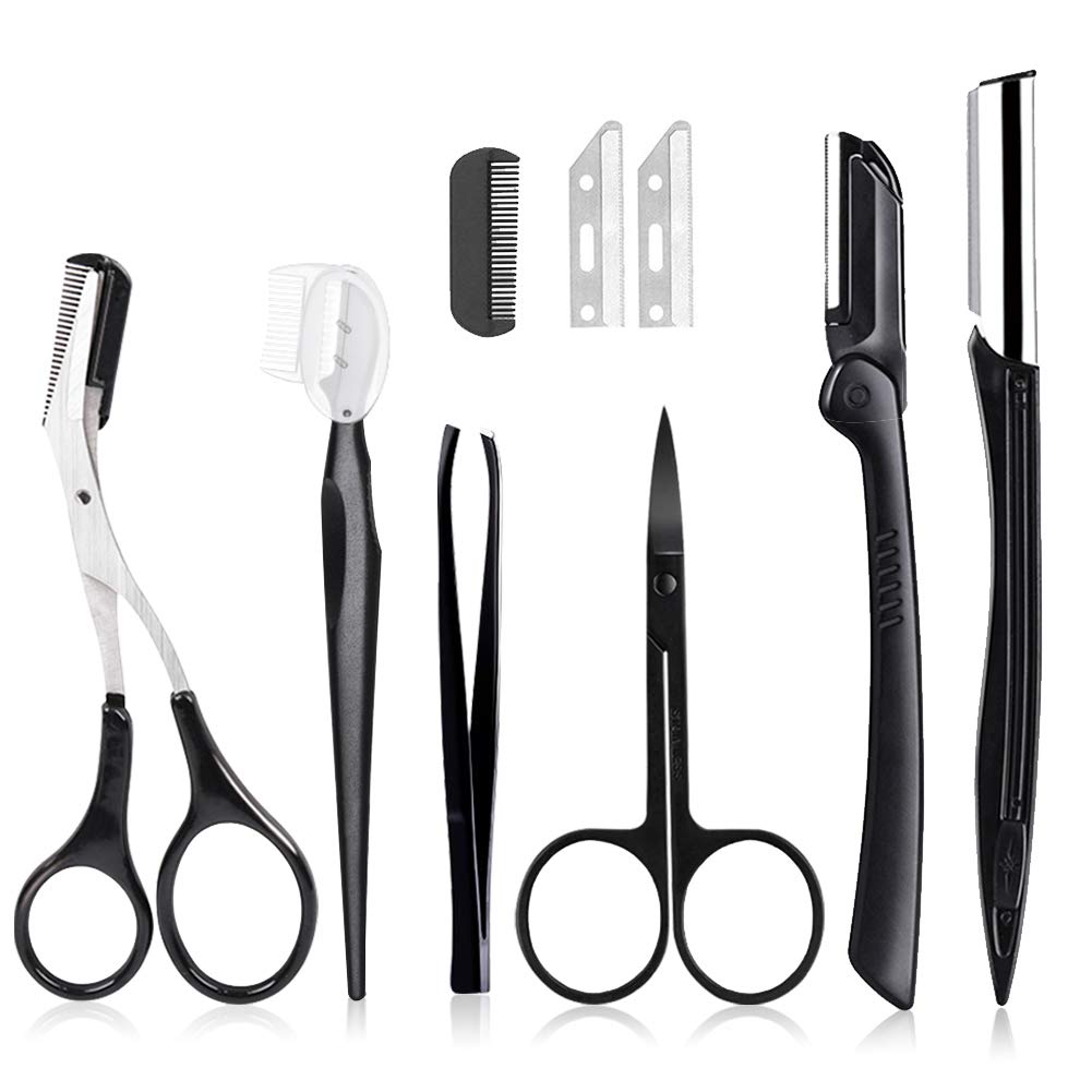 8 in 1 Eyebrow Kit ,Eyebrow kits for women,Eyebrow Razor, Eyebrow Scissors, Eyebrow Tweezers, Eyebrow Trimmer, Eyebrow Shaver, Eyebrow Grooming Comb: Beauty