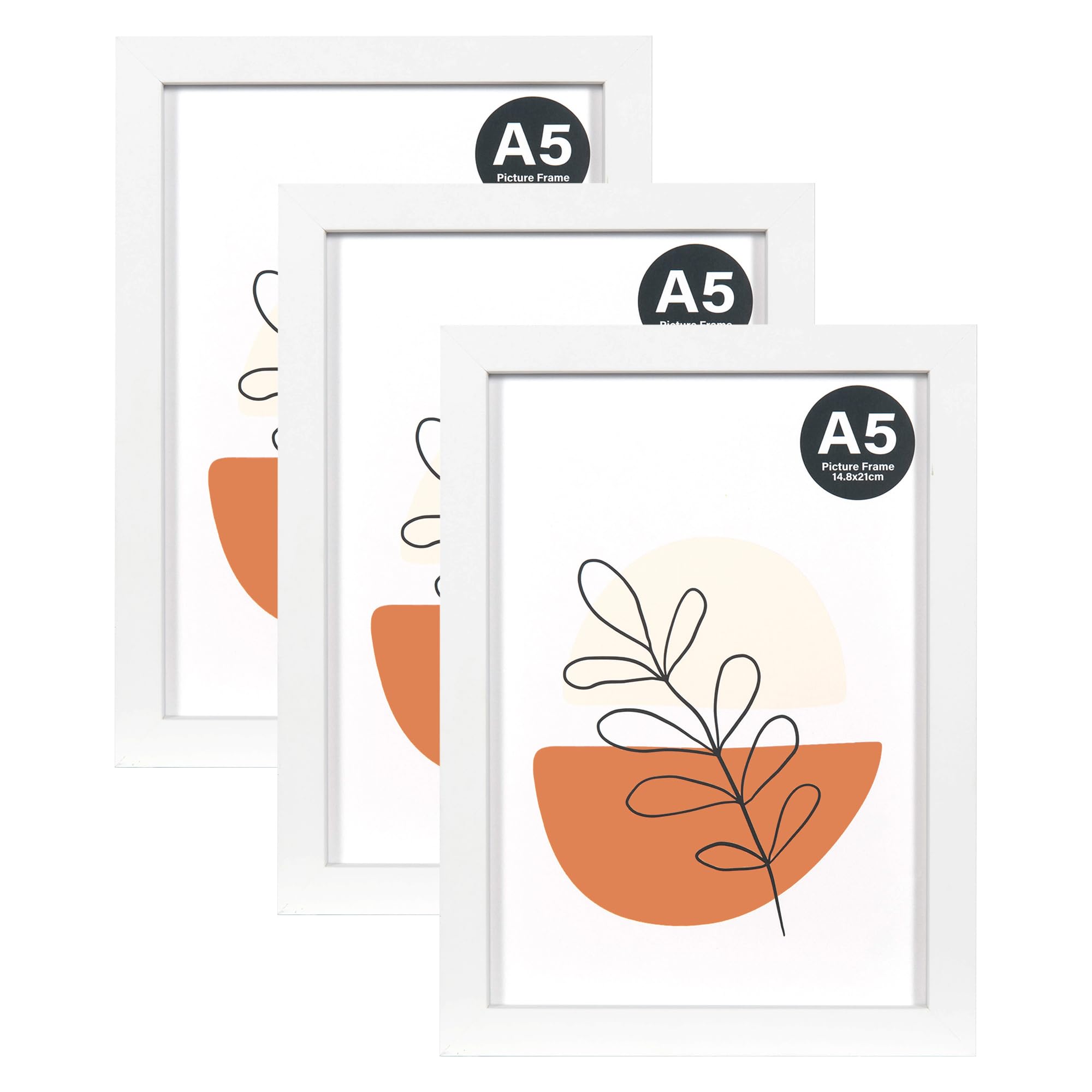 KAIWIN White Picture Frame A5 / 21 x 14.8 cm Set of 3, with Acrylic Glass for Table Top Display and Wall Mounting Photo Frame