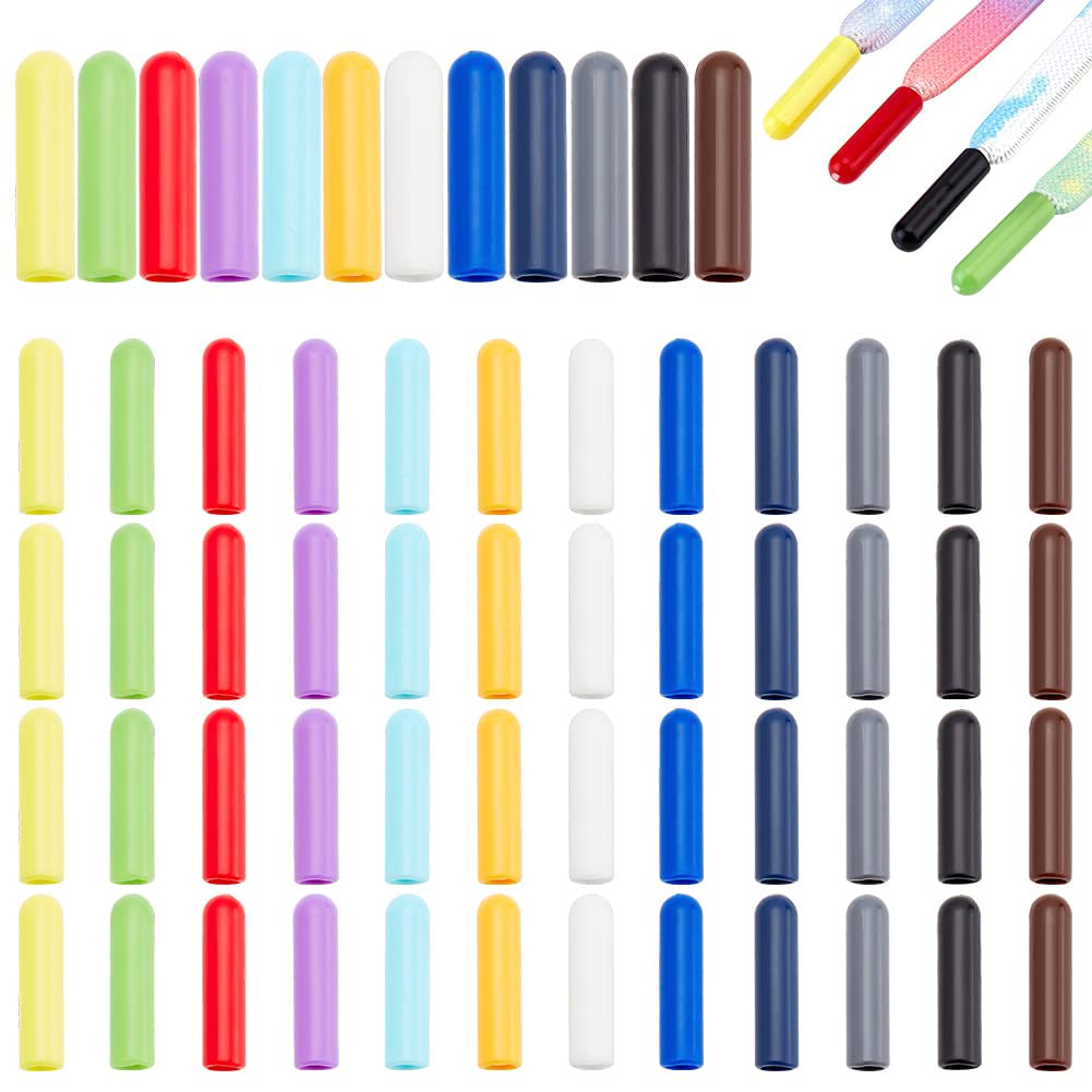 PH PandaHall 36pcs 12 Colors Shoelace Tips, Plastic Shoelace Head Cord End Cap Shoelace Ends Replacement for Sneakers Canvas Hoodies Beach Pants DIY Jewellery Making Reparing, 20x5mm