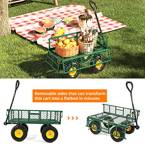 Yardsam Heavy Duty Steel Garden Cart with NoFlat Tires and Liner