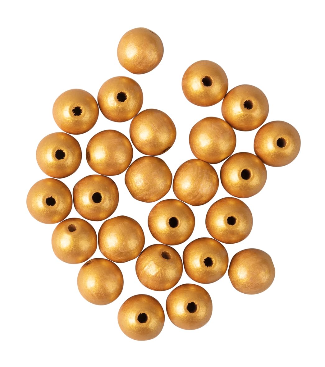Rayher 25 Gold-Coloured Wood Beads for Crafting, Wooden Beads for Beaded Jewellery Making, Gold Wood Beads for Macrame, Diameter 12mm, 63159616