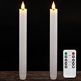 Homemory 2 Pcs White Flameless Taper Candles with Remote and Timer, Real Wax Made 9.6" Battery Operated Candle Stick Flickering, Led Taper Candles with Lifelike Flame for Indoor Home Decor