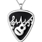 beautlace Guitar Pick Necklace Silver/18K Gold/Black Gun Plated Guitar with Music Note Pendant Jewelry for Music Lover Men and Women KP0157