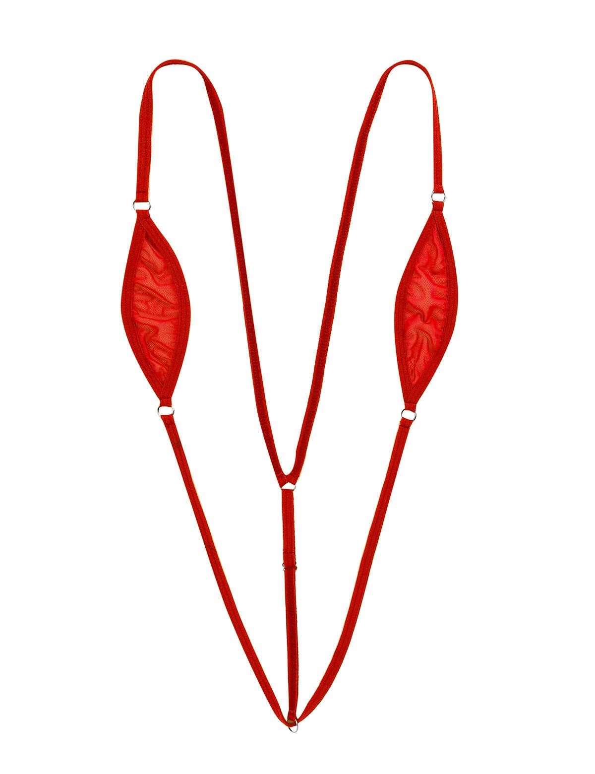 YOOJIA Womens One-Piece Sheer Strappy Y-Back Mini Micro Bikini Sling Shot Lingerie Suspender Thong Swimsuit Red One Size