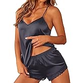 Ekouaer Satin Pajamas Women Lace Sleepwear Lingerie Cami Shorts Set Nightwear XS-XXL