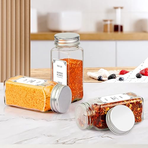 XIHEIMA 24 Pcs Glass Spice Jars with 808 Labels,4oz Empty Spice