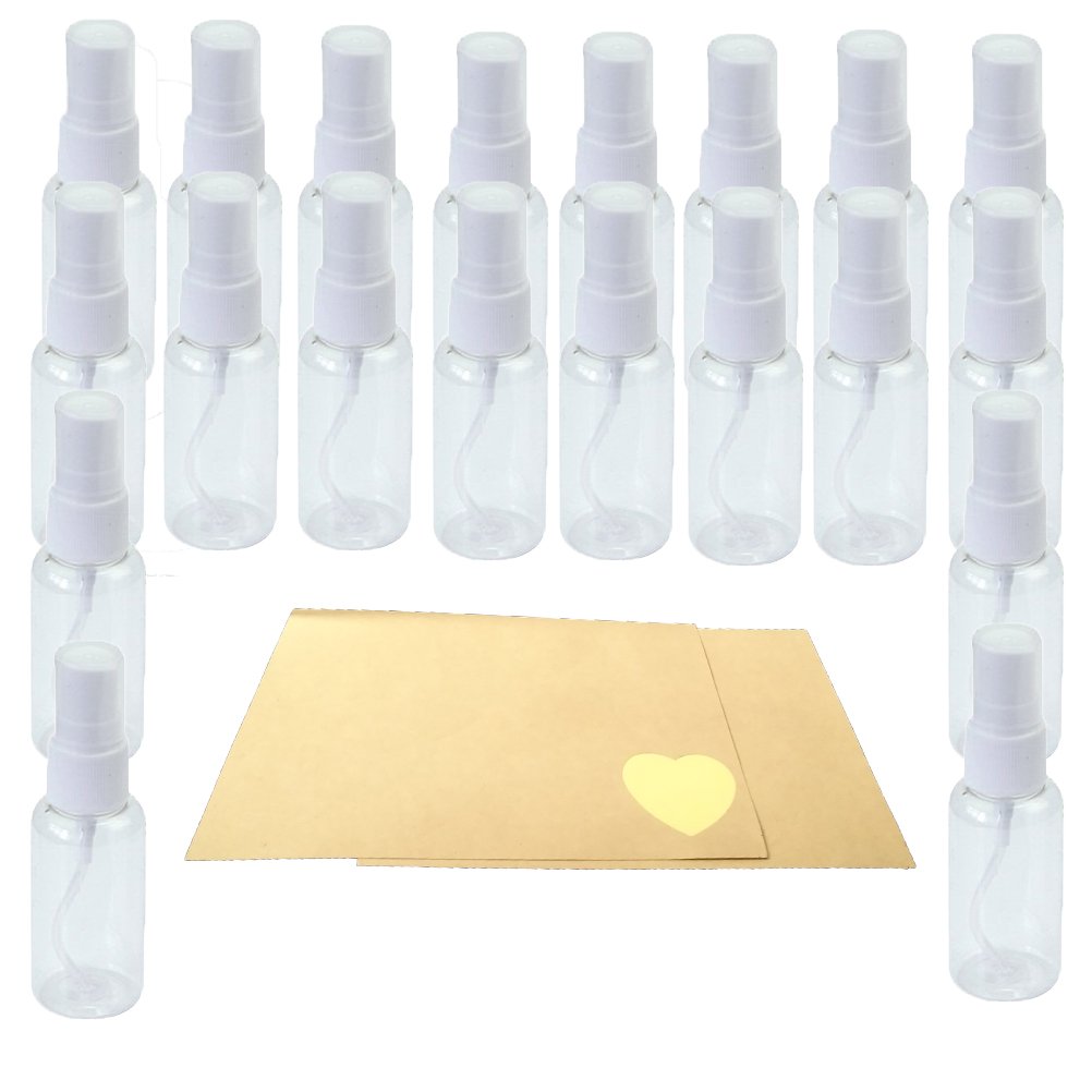 20pcs (30ML) Zerstäubende Spray-Flasche wiederverwendbarer transparenter Plastik, Duftstoff-Sprühflasche, Sprühflasche für Lotion + 24 Stücke Papier für Aufkleber (20pcs Transparente Farbe)