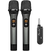 VeGue Wireless Microphone, UHF Cordless Dual Handheld Dynamic Mic Set with Rechargeable Receiver, for Karaoke Party, Voice Amplifier, PA System, Singing Machine, Church, Wedding, Meeting, 200ft (WM-2)