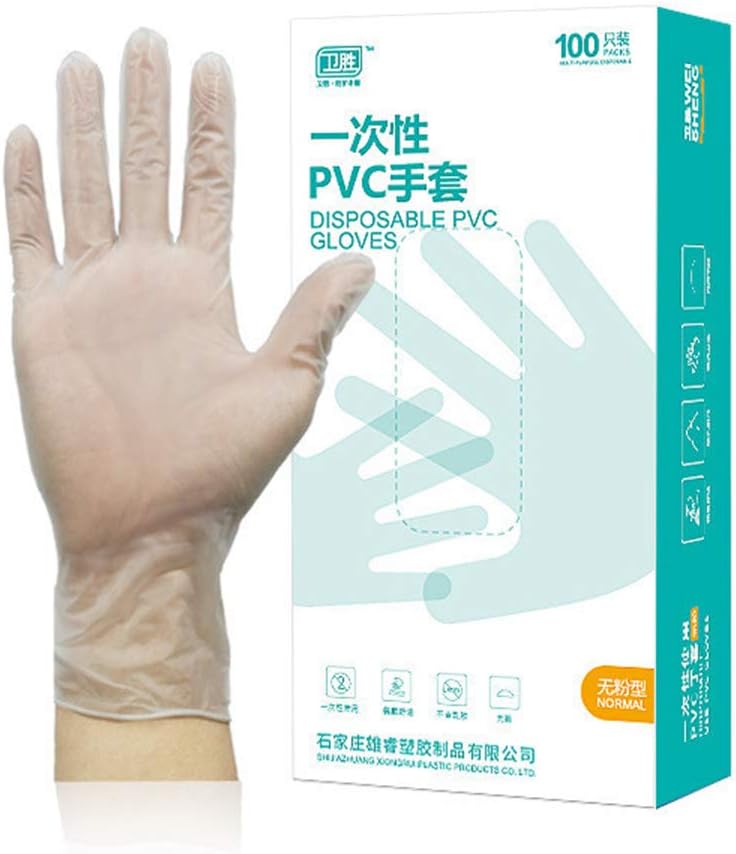100Pcs Disposable Gloves Safety Protective Gloves Rubber Thick PVC Clear Gloves for Health & Household (M.)