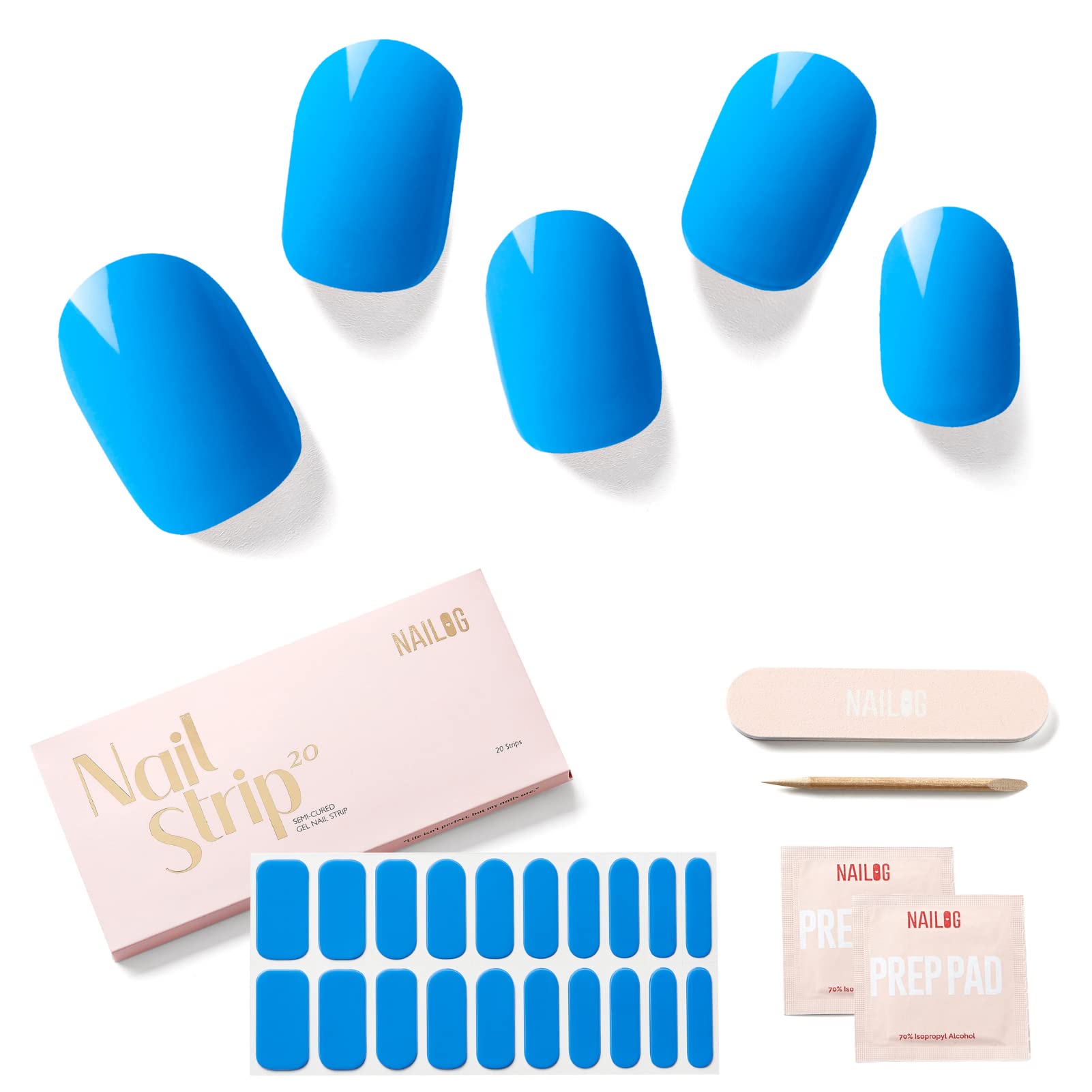 NAILOG Semi Cured Gel Nail Strips, Extra Long Nail Polish Strips (20 Pieces),UV/Led Lamps Nail Stickers with Soft Glossy Gel Finish,Butterfly Blue — image 1