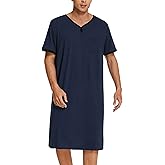 Ekouaer Men's Nightshirt Nightwear Comfy Big&Tall Short Sleeve Henley Sleep Shirt