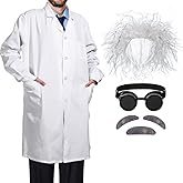 SATINIOR 6 Pieces Mad Scientist Costume Adult Lab Coat Brown Costume Back to The Future Man Wig Goggles Props