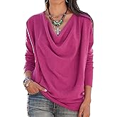 LYANER Women's Draped Cowl Neck Long Sleeve Tunic Blouse Top Rose Small