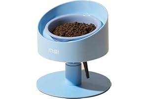MS!MAKE SURE Adjustable Raised Cat Bowls, Ceramic Elevated Cat Bowls, Pet Bowl with Anti - Slip Rubber Pad, Leak - Proof, Lead & Cadmium Free, Whisker - Friendly, for All Life Stages of Age Blue