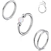 Zolure Nose Rings Hoop Double Hoops Nose Ring for Women Men CZ Opal 18G Hinged Piercing Jewelry Clicker Septum Conch Helix Earrings Rook Tragus Daith Lip